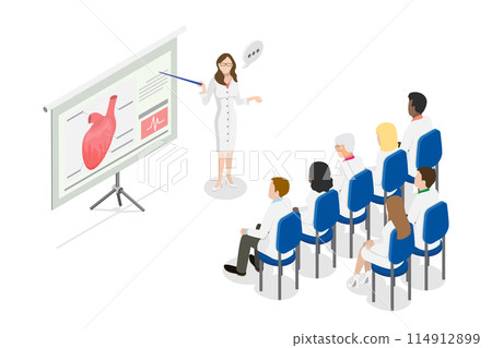 3D Isometric Flat Conceptual Illustration of Medical Conference, Healthcare Training Seminar 3D Isometric Flat Conceptual Illustration of Medical Conference, Healthcare Training Seminar 114912899