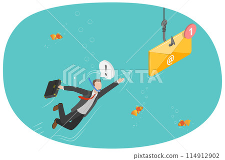 3D Isometric Flat  Conceptual Illustration of Phishing Email, Hacking and Online Scam 114912902