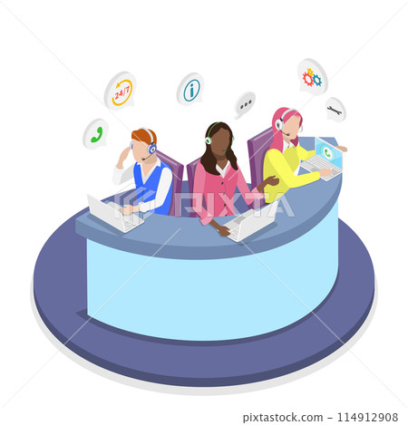 3D Isometric Flat  Illustration of Call Center, Customer Support Help Service 114912908