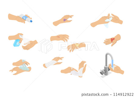 3D Isometric Flat Illustration of First Aid For Trauma, Emergency Help 3D Isometric Flat Illustration of First Aid For Trauma, Emergency Help 114912922