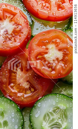 slices of cucumbers and tomatoes, vegetable texture slices of cucumbers and tomatoes, vegetable texture 114913656