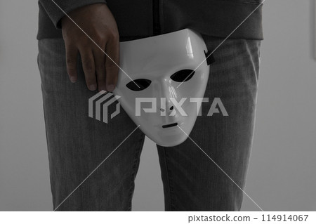 Man with white mask removed Man with white mask removed 114914067