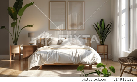 Minimalist Bedroom: Select items like artwork or a plant for serenity. 114915152
