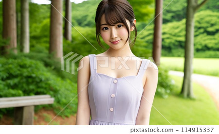 在大自然中微笑的年輕女子 114915337