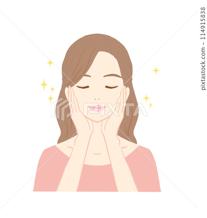 一位快樂、微笑的年輕女性皮膚護理的插圖 114915838