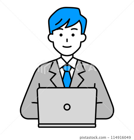 A man in a suit working on a laptop 114916049