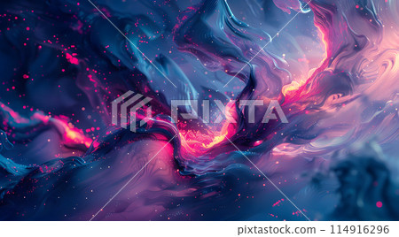 The sky is a masterpiece of art, resembling a galaxy with shades of purple, magenta, and hints of lavalike gas, creating a stunning world of astronomical objects 114916296