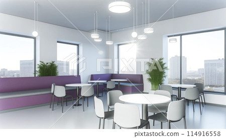 A modern cafe with purple accents 114916558