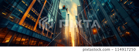 An electric blue superhero soars through the blurred cityscape at night, lined with tower blocks and patterns of darkness. City engineering meets recreation in this thrilling automotive tire event 114917250