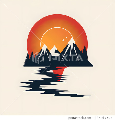 A beautiful sunset with mountains and trees in the foreground, creating a serene horizon. The scene resembles a picturesque art piece with a circle of nature, perfect for a logo or brand graphics A beautiful sunset with mountains and trees in the foreground, creating a serene horizon. The scene resembles a picturesque art piece with a circle of nature, perfect for a logo or brand graphics 114917398