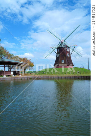 Blue sky and windmills at Akebonoyama Agricultural Park 114917522
