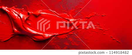 Blurred red lipstick on a red background close-up. horizontal banner 114918482