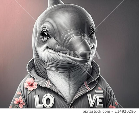 逼真的海豚穿著衣服的插圖 逼真的海豚穿著衣服的插圖 114920280