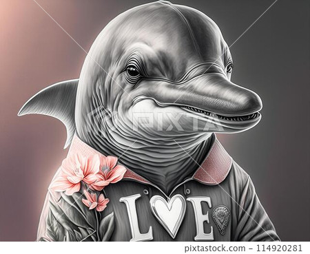 逼真的海豚穿著衣服的插圖 114920281