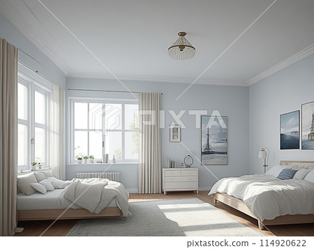 Contemporary Modern bed room interior design. Interior background concept. AI Generative. 114920622