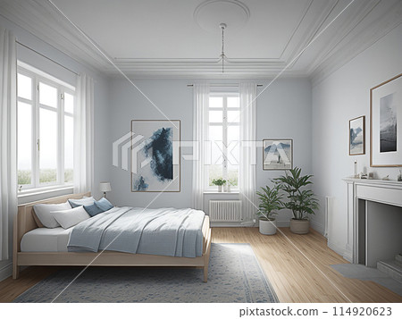 Contemporary Modern bed room interior design. Interior background concept. AI Generative. 114920623