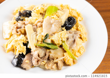 美味的中國豬肉和雞蛋醬 114921815