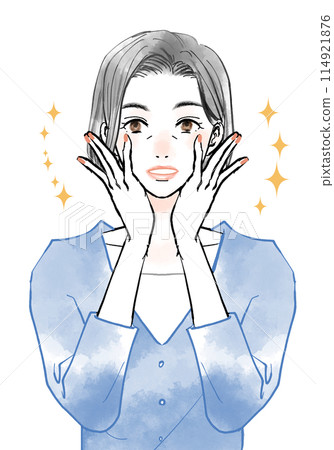 中年婦女手放在臉上很滿意 114921876