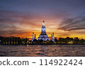 Wat arun (temple of dawn) at twilight, bangkok, thailand 114922424