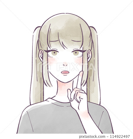 Troubled woman with twin tails watercolor 114922497