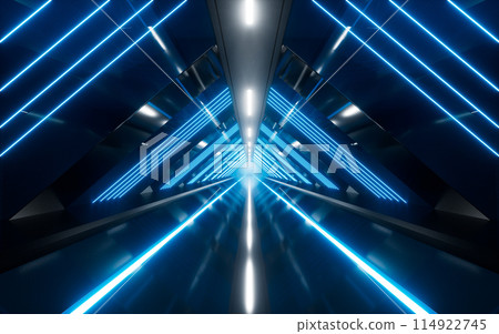 Dark tunnel with glowing light illuminated, 3d Dark tunnel with glowing light illuminated, 3d 114922745