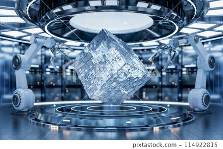 Mechanical arm and circuit core, 3d rendering. Mechanical arm and circuit core, 3d rendering. 114922815