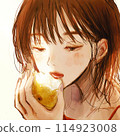 Illustration of a girl eating fruit 114923008