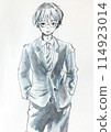 Analog illustration of a man in a suit 114923014