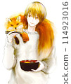 Illustration of a blond boy with a fox 114923016