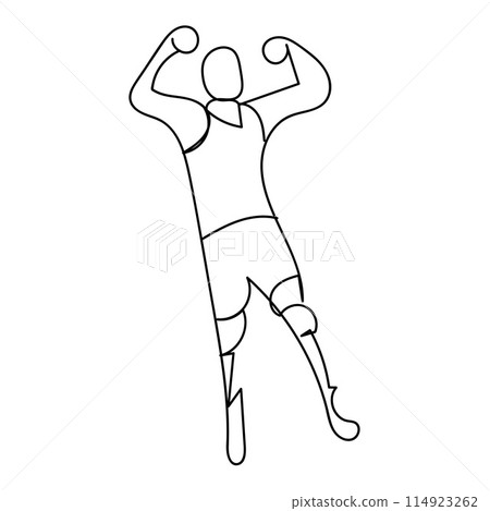 One Line Drawing Male Disability Runner with Amputated Feet. Graphic Design Vector. Athlete Marathon Runner with Prostheses. Disability Sports. Vector illustration 114923262