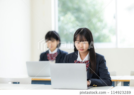 High school girls studying on a laptop. Photo courtesy of Ariake College of Education and Arts. High school girls studying on a laptop. Photo courtesy of Ariake College of Education and Arts. 114923289