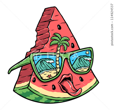cute watermelon and beach glasses illustration 114924537