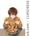 Illustration of a man eating ramen 114924816