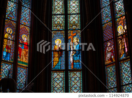 Cathedral of the holy cross, Orleans, France, stained glasses 114924870