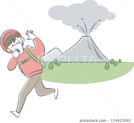 一名婦女在登山時從火山爆發中撤離。 114925093