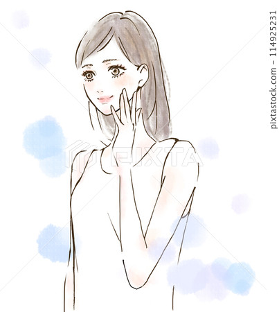 Illustration of a woman whose nasolabial folds have disappeared Skin care Hand-drawn Beauty Illustration of a woman whose nasolabial folds have disappeared Skin care Hand-drawn Beauty 114925231