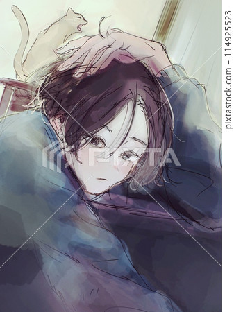 Illustration of a boy on a balcony Illustration of a boy on a balcony 114925523