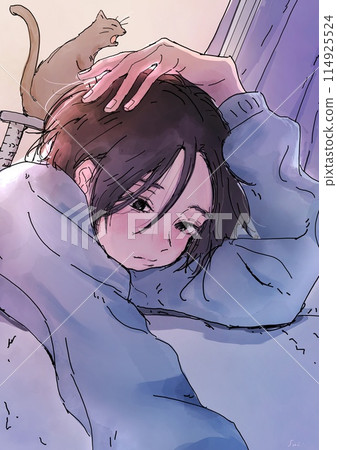 Illustration of a boy on a balcony Illustration of a boy on a balcony 114925524