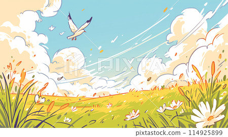 風吹過的寬闊草地景觀 114925899