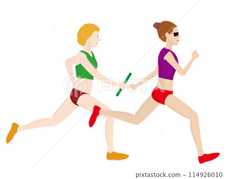 Illustration of a women's relay event in track and field. 114926010