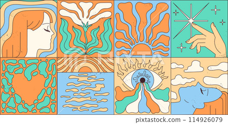 Set of abstract posters about femininity, beauty and nature in vector art. 114926079