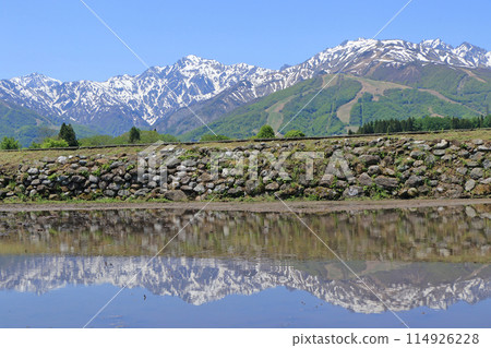 May in Hakuba: Remaining snow on the Northern Alps May in Hakuba: Remaining snow on the Northern Alps 114926228