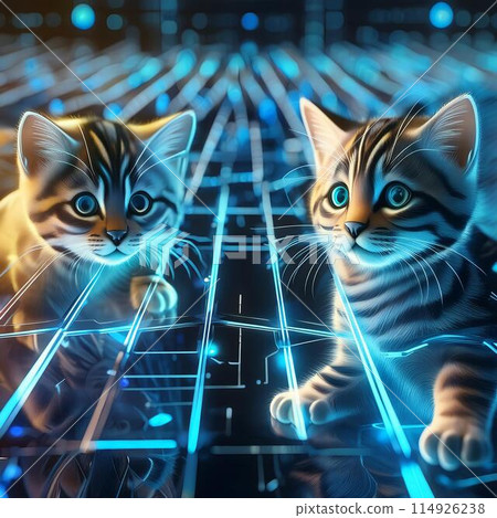 Perspective of a kitten in a futuristic world 114926238