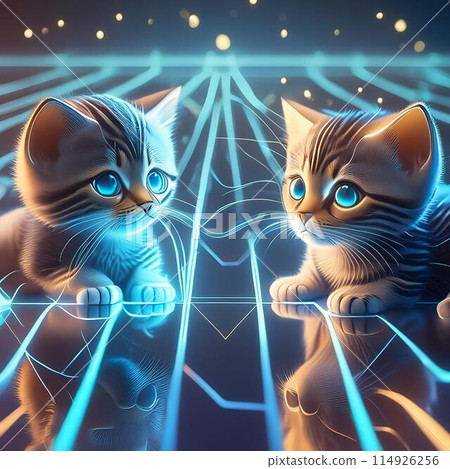 Perspective of a kitten in a futuristic world 114926256