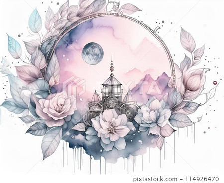 花朵和夜空的淡水彩畫 花朵和夜空的淡水彩畫 114926470