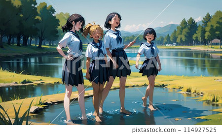 女高中生在水邊散步 114927525