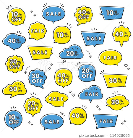 Sale and fair yellow and blue pop speech bubble banner set Sale and fair yellow and blue pop speech bubble banner set 114928065