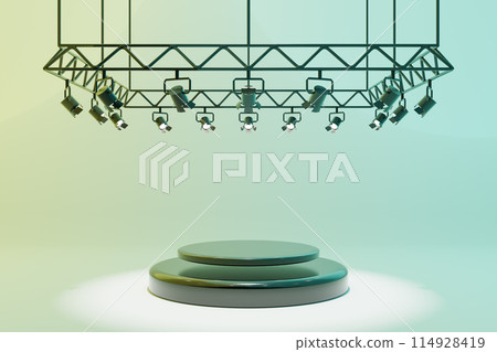 Creative podium with decorative metal stage spot lights Creative podium with decorative metal stage spot lights 114928419