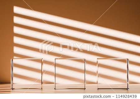 3D rendering of transparent podium for product presentation in room 114928439