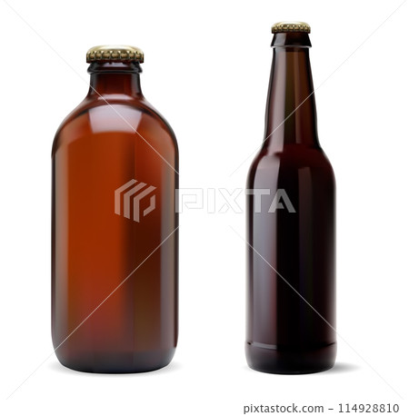 Brown beer bottle vector template, brewery package Brown beer bottle vector template, brewery package 114928810